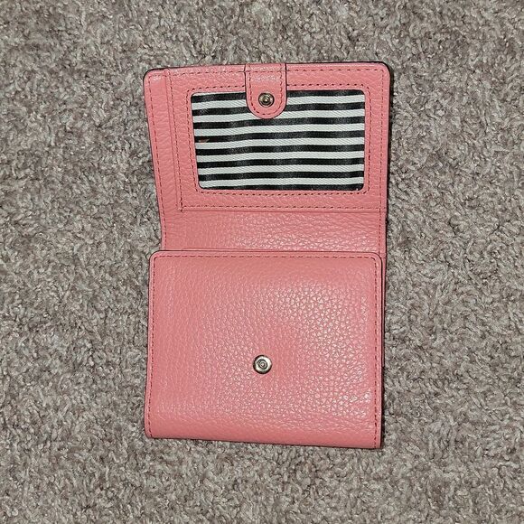 Kate Spade Pebbled Leather Trifold Coral Pink Salmon Wallet w Striped Lining - Picture 11 of 16